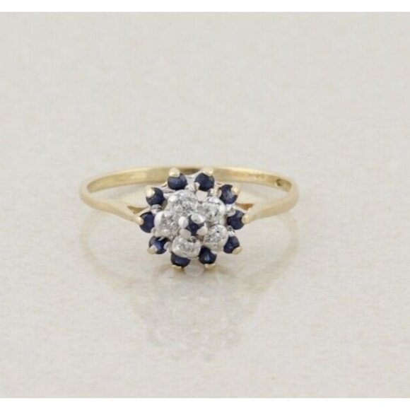 Unbranded Jewelry - 10k Yellow Gold Natural Blue Sapphire & Diamond Flower Ring Size 6 3/4